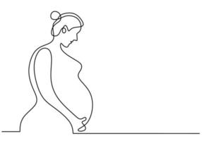 een doorlopende lijntekening van zwangere vrouw, silhouetfoto van moeder. gelukkige jonge moeder houdt haar zwangere buik vast. gelukkige vrouwendag. karaktervrouwen met zwangerschap. vector illustratie