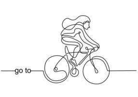 doorlopende lijntekening van jonge energieke sportieve vrouw fiets racer focus trainen haar vaardigheid op fietspad. atletisch meisje dat haar fiets zo snel trapt. wielrenner concept. vector illustratie