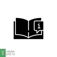 boek met informatie Mark icoon. encyclopedie, catalogus, info en FAQ concept. gemakkelijk solide stijl. zwart silhouet, glyph symbool. vector illustratie geïsoleerd Aan wit achtergrond. eps 10.