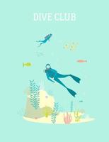 tekenfilm kleur tekens mensen en scuba duiken club concept. vector