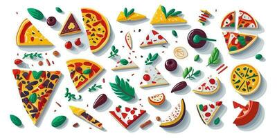 tekenfilm stijl pizza karakter met vers en smakelijk toppings vector