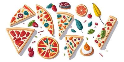 kleurrijk en smakelijk vlak vector illustratie van een pizza doos