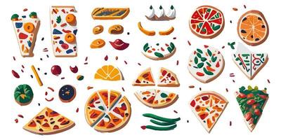 voldoen uw onbedwingbare trek met deze watertanden vlak vector pizza illustraties