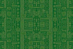 Egyptische hiërogliefen etnisch patroon groen achtergrond. abstract traditioneel volk antiek tribal zigzag grafisch lijn. structuur textiel kleding stof Egyptische vector overladen elegant luxe wijnoogst retro stijl.