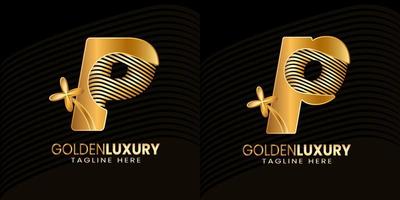 luxe goud brief p logo's. wijnoogst decoratief ontwerp. vector