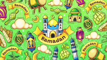 schattig kleurrijk hand- getrokken Ramadan behang vector