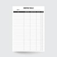 maandelijks Bill tracker, rekening tracker, maand rekeningen, rekening planner, rekening organisator, uitgaven tracker, afdrukbaar Bill plannen, rekening betalingen logboek, wekelijks begroting planner, uitgaven tracker vector