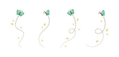 vliegend vlinder spoor met stippel lijn route set. natuur voorjaar zomer tekening illustratie ontwerp element vector