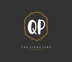 qp eerste brief handschrift en handtekening logo. een concept handschrift eerste logo met sjabloon element. vector