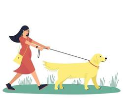 een vrouw loopt met haar geliefde hond, de labrador retriever vector