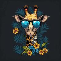 funky giraffe vervelend zonnebril, met bloemen en blad ornament achtergrond vector
