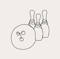 minimalistische bowling lijn kunst, bal spel schetsen, sport schets tekening, vector illustratie
