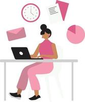 vector illustratie van een vrouw werken Bij de kantoor. vlak ontwerp stijl.