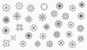 bloem icoon set, lijn tekening van verschillend type bloem icoon en clip art vector