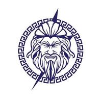 een Grieks god van Zeus logo met lang baard en haar- wit achtergrond vector