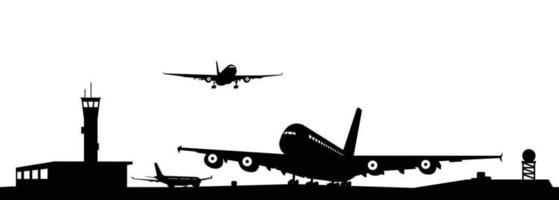 luchthaven met vlak en faciliteiten silhouet vector, vervoer concept illustratie voor achtergrond. vector