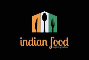 lepel vork mes met Indisch vlag kleur voor voedsel restaurant logo ontwerp vector