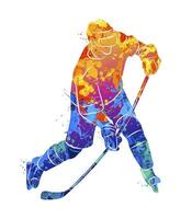 abstracte hockeyspeler uit een scheutje aquarellen. wintersport. vectorillustratie van verven vector