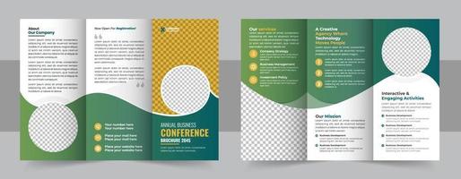 bedrijf ontwikkeling conferentie drievoud brochure sjabloon ontwerp, zakelijke drievoud brochure sjabloon ontwerp vector