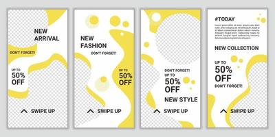 set van sociale media-sjablonen ontwerpen achtergronden voor ig stories fashion sale-promotie. mockup voor persoonlijk blog, winkel of gebruikersverhaal. vector lay-out mega grote verkoop in gele en witte kleur