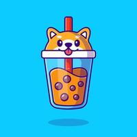 schattig shiba inu melk thee boba tekenfilm vector icoon illustratie. dier drinken icoon concept geïsoleerd premie vector. vlak tekenfilm stijl