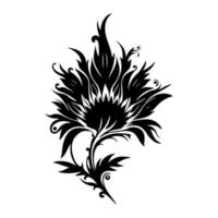 zonnebloem in bloeien, sier- ontwerp stijl. monochroom vector illustratie voor t-shirt, pyrografie, hout snijden, bouwen, borduurwerk, sublimatie.