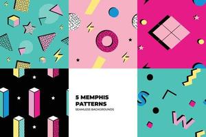 reeks van Memphis patroon. rood, blauw, geel, turkoois kleuren. Memphis stijl funky patronen. hipster stijl jaren 80-90. vector illustratie. geschikt voor spandoeken, funky affiches, flyers, dekt.