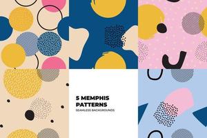 reeks van Memphis patroon. roze , blauw, geel, bruin kleuren. Memphis stijl funky patronen. hipster stijl jaren 80-90. vector illustratie. geschikt voor spandoeken, funky affiches, flyers, dekt.