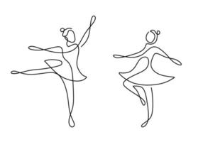 doorlopende lijntekening van twee vrouw balletdanser. twee jonge mooie professionele damedanseres oefenen ballet samen om op te treden in minimalistisch design. dans sport concept. vector illustratie
