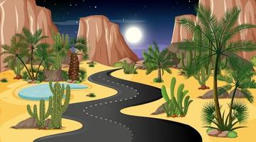 woestijnweglandschap bij nachtscène vector