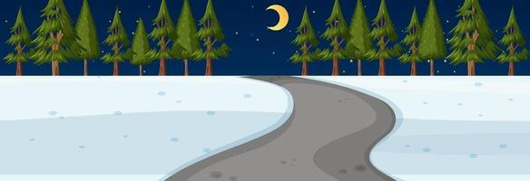 winterseizoen met weg door het park 's nachts horizontale scène vector