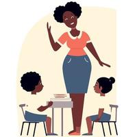leraren dag vrouw zwart leraar en twee kinderen vector