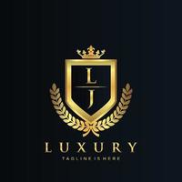 lj brief eerste met Koninklijk luxe logo sjabloon vector
