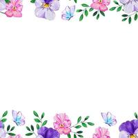 roze en Purper viooltje bloemen naadloos kader voor decor, uitnodigingen bloemen natuur illustratie vector