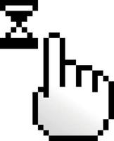 pixel illustratie van een houden tintje gebaar met een zandloper symbool, geïsoleerd Aan transparant achtergrond. vector