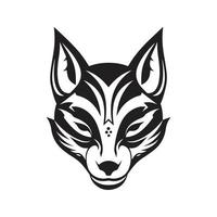 Japans kitsune masker, logo concept zwart en wit kleur, hand- getrokken illustratie vector