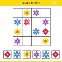 sudoku voor kinderen met kleurrijk bloemen. leerzaam spel voor kinderen vector