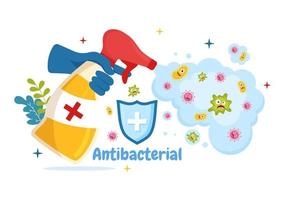 antibacteriële illustratie met het wassen handen, virus infectie en microben bacterias controle in hygiëne gezondheidszorg vlak tekenfilm hand- getrokken Sjablonen vector