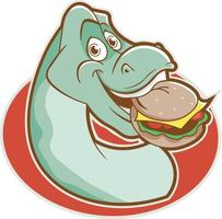 dinosaurus aan het eten hamburger tekenfilm vector