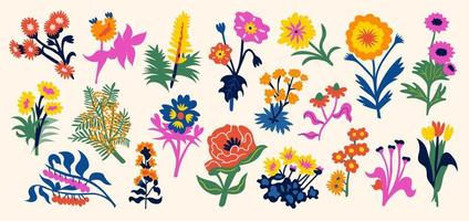 reeks van boeketten met bloemen. interieur schilderen. kleurrijk illustraties van bloemen voor dekt, afbeeldingen. vector illustratie.