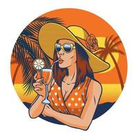 retro ontwerp van Dames in strand voor zomer vakantie vector