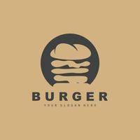 hamburger logo, snel voedsel ontwerp, brood en groenten vector, snel voedsel restaurant merk icoon illustratie vector