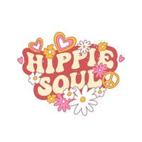 retro leuze hippie ziel, met hippie bloemen. kleurrijk vector illustratie en belettering