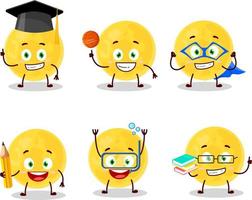 school- leerling van geel maan tekenfilm karakter met divers uitdrukkingen vector