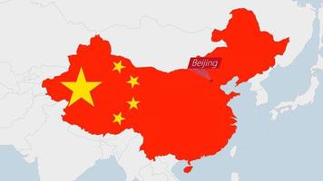 China kaart gemarkeerd in China vlag kleuren en pin van land hoofdstad Peking. vector