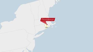 ons staat Rhode eiland kaart gemarkeerd in Rhode eiland vlag kleuren en pin van land hoofdstad voorzienigheid. vector