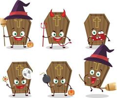 halloween uitdrukking emoticons met tekenfilm karakter van lijkkist vector