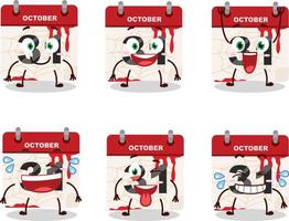 tekenfilm karakter van halloween kalender met glimlach uitdrukking vector