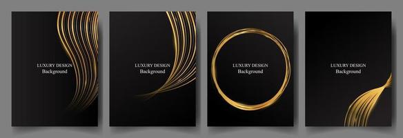 reeks luxe zwart en golvend glimmend goud lijn ontwerp achtergrond vector. luxe elegant thema vector