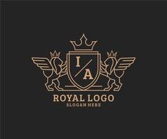 eerste IA brief leeuw Koninklijk luxe heraldisch, wapen logo sjabloon in vector kunst voor restaurant, royalty, boetiek, cafe, hotel, heraldisch, sieraden, mode en andere vector illustratie.